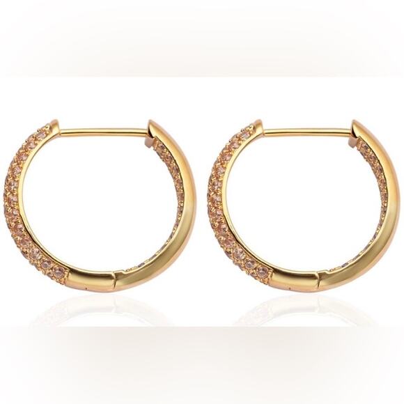 Simulated Champagne Diamond Hoop Earrings in Goldtone. 3.65 ctw - Picture 3 of 4